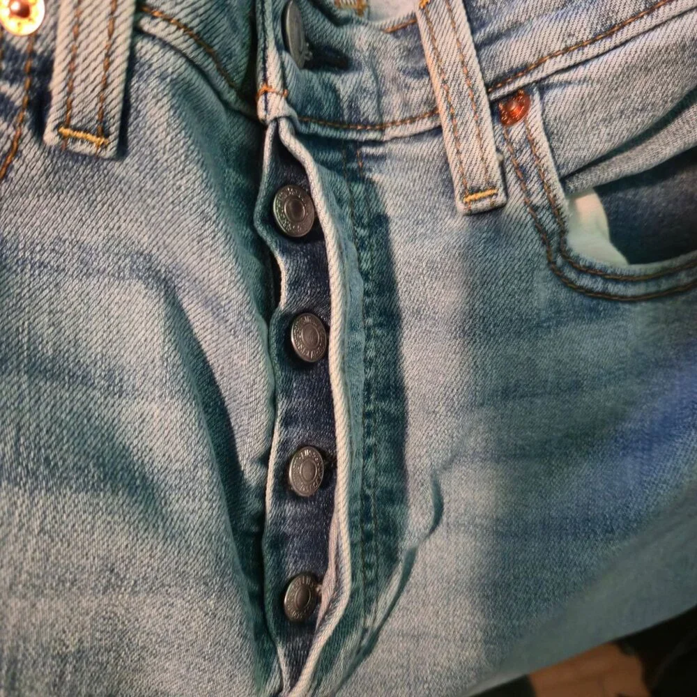 Levi's ribcage Straight jeans womens 29 light-wash blue raw-hem button-fly - Picture 7 of 12